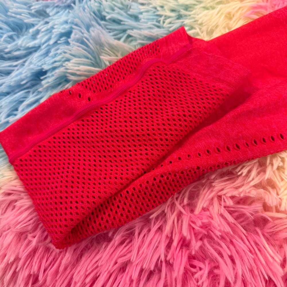 PINK Active Leggings‎ Womens Small Red Excellent Seamless Mesh Laser Cut - Picture 2 of 6